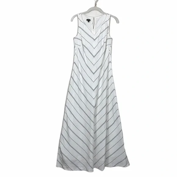 Talbots | Dresses | Talbots White Linen Blend Chevron Print Maxi Dress  Womens 2 | Poshmark